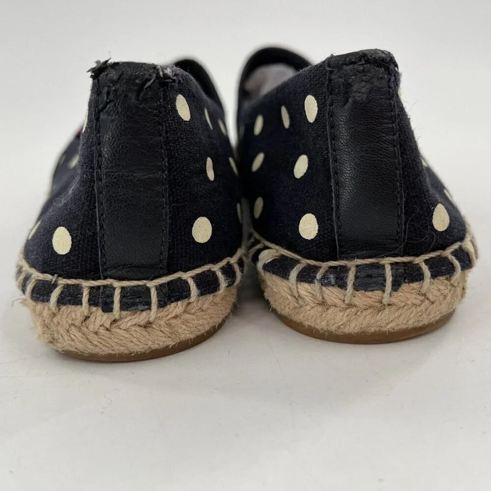Tory Burch NAVY TEA ROSE Classic Dot‎ FLAT ESPADRILLE Slip On Size 6.5